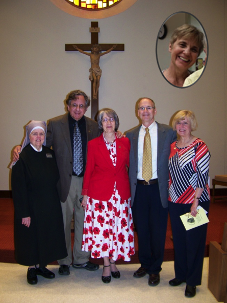 Caption: Sr. Chantal and New members Mike Vittorino, Rae Lynn Vittorino, Tom Cummings, Martha Capehart and Julie Cummings (pictured above).
